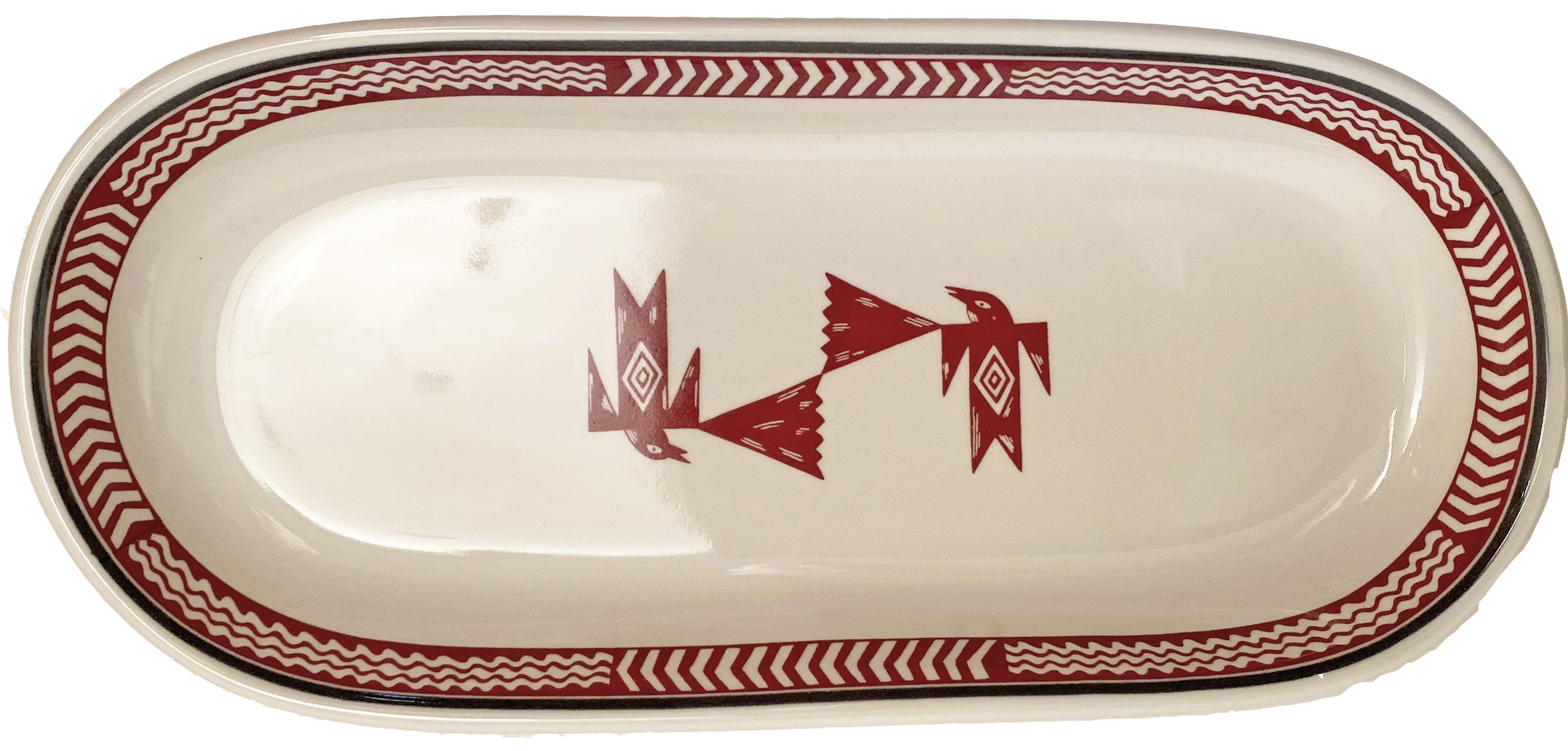 Mimbreno Flying Birds Celery Dish Maroon & White | HF Coors