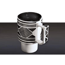 Load image into Gallery viewer, Travel mug diamondback black white cliff dweller ancestral puebloan design
