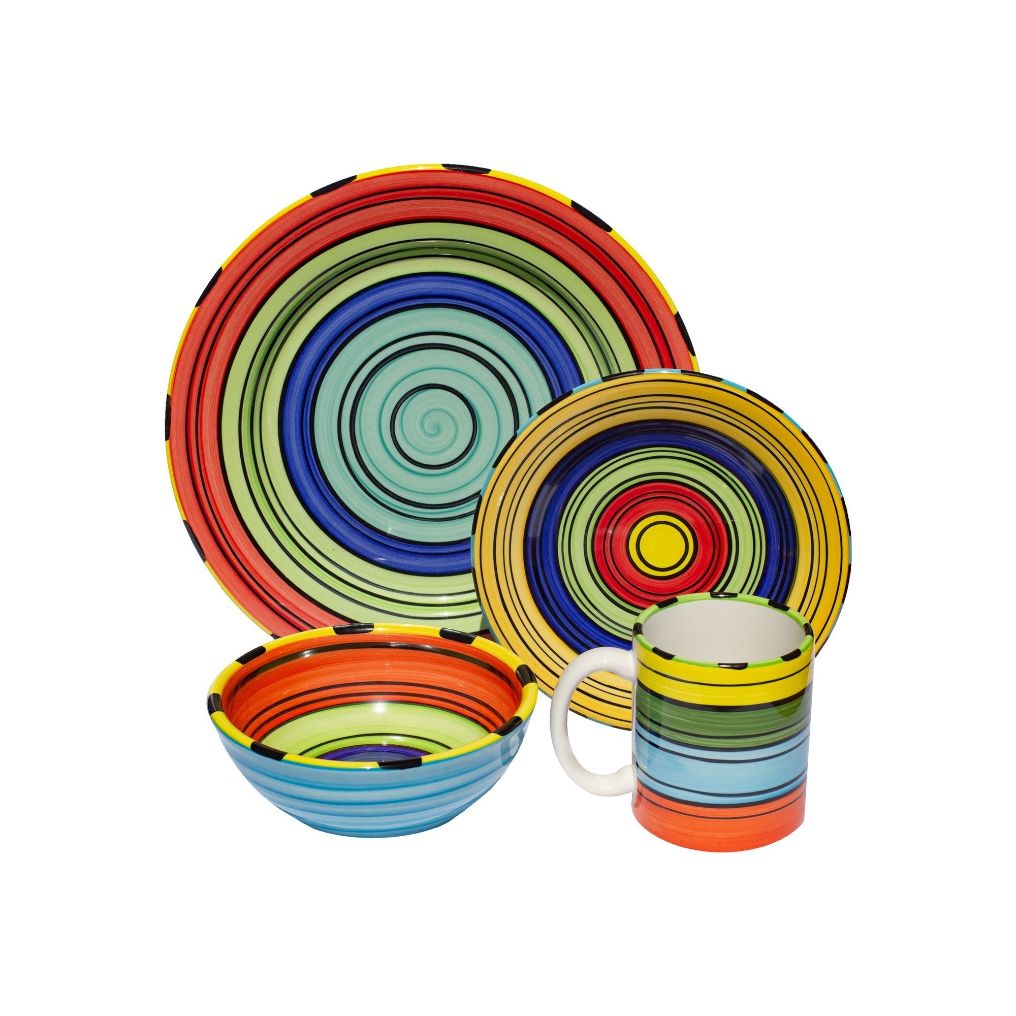 Dinnerware set 4 piece colorful striped acapulco
