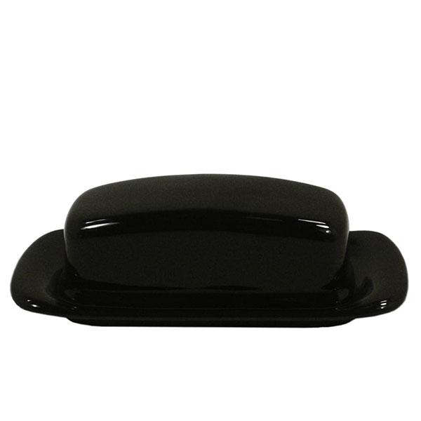 Black glossy ceramic butter dish