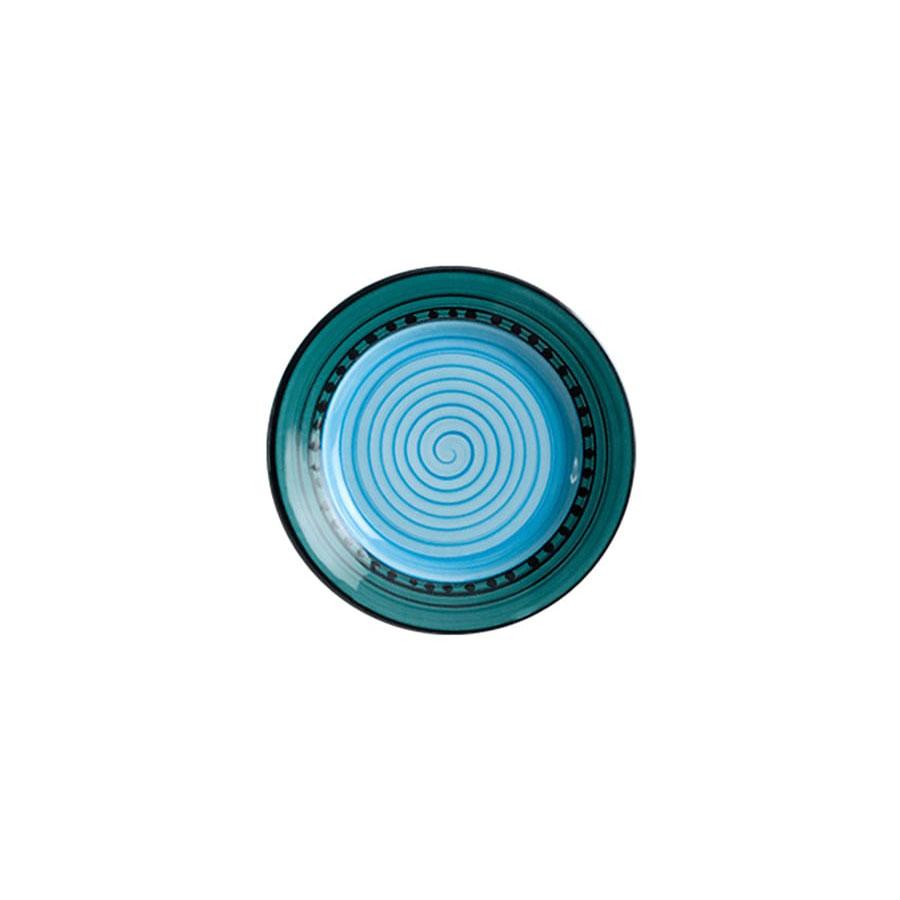 Dessert plate set set of 4 blue green carousel pattern