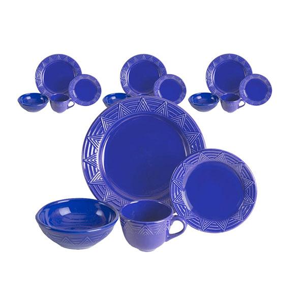 Dinnerware set 16 piece blue aztec pattern