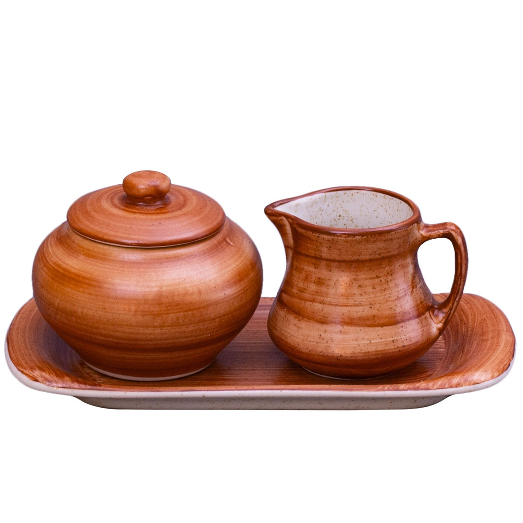 Brown ceramic sugar and creamer set brownstone