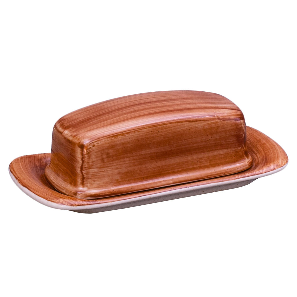 Brown ceramic butter dish brownstone