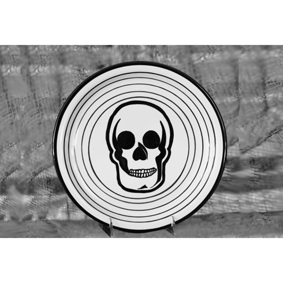Salad plate skull calavera black white day of the dead