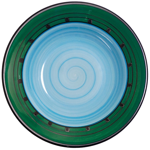 Rimmed Soup Bowl Set - Set of 4 - Blue & Green | Carousel Blue