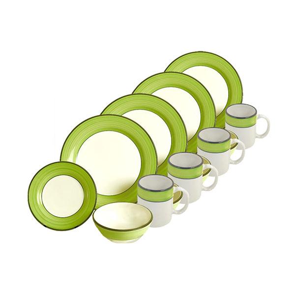 Dinnerware set 16 piece white green spree pattern
