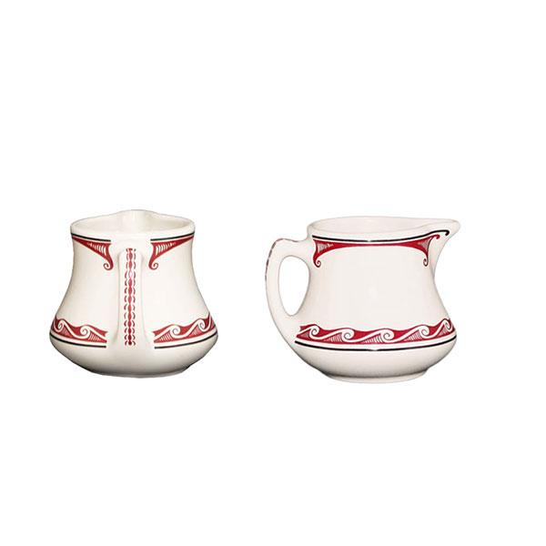 White maroon ceramic creamer 3 oz mimbre o