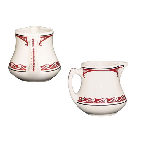 White maroon ceramic creamer 6 oz mimbre o