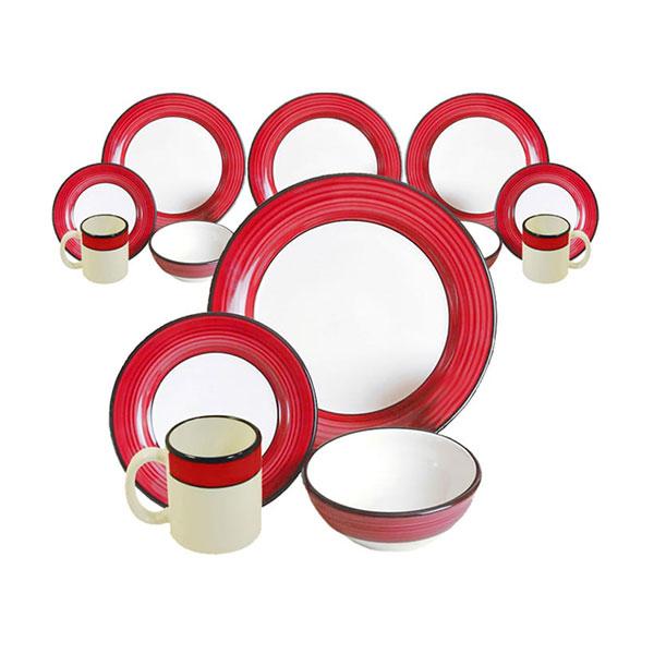 Dinnerware set 16 piece white red spree pattern