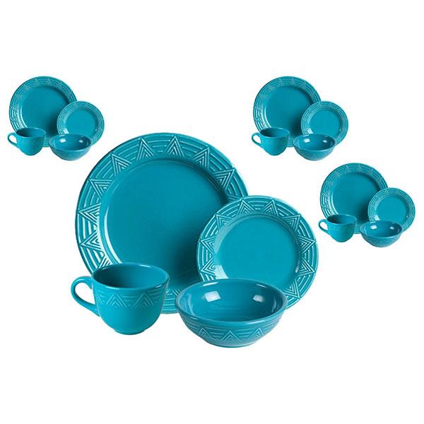 Dinnerware set 16 piece turquoise aztec pattern