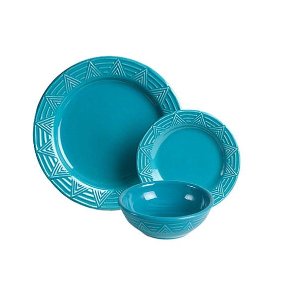 Dinnerware set 3 piece turquoise aztec pattern