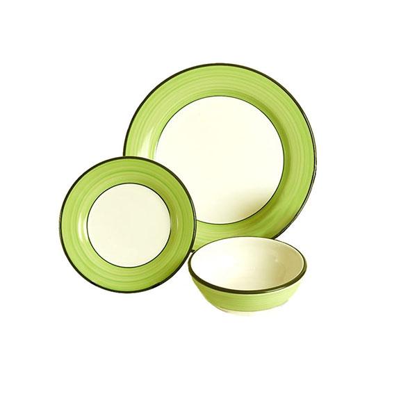 Dinnerware set 3 piece white green spree pattern