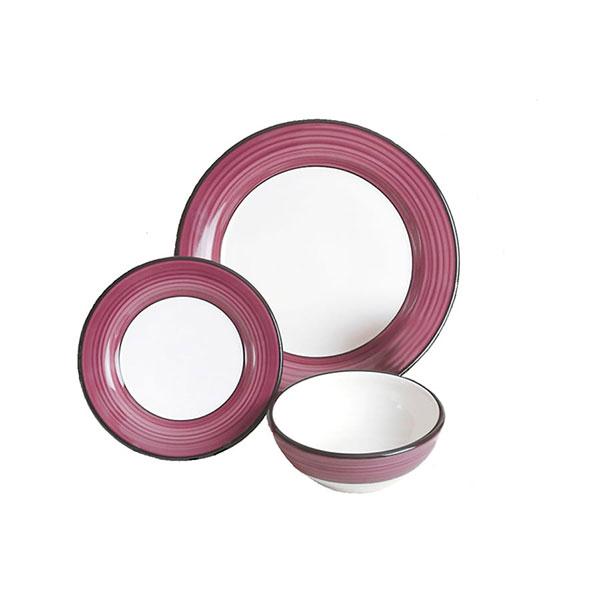 Dinnerware set 3 piece white purple spree pattern