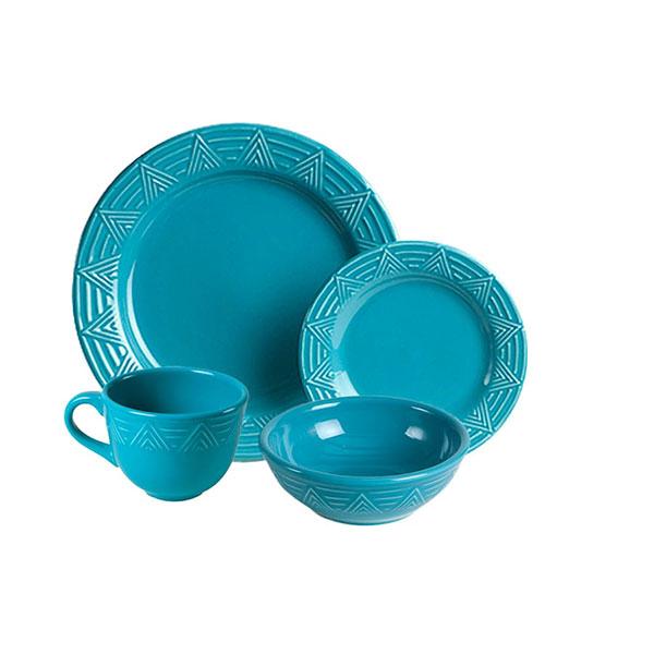 Dinnerware Set 4 piece Turquoise Aztec Pattern HF Coors