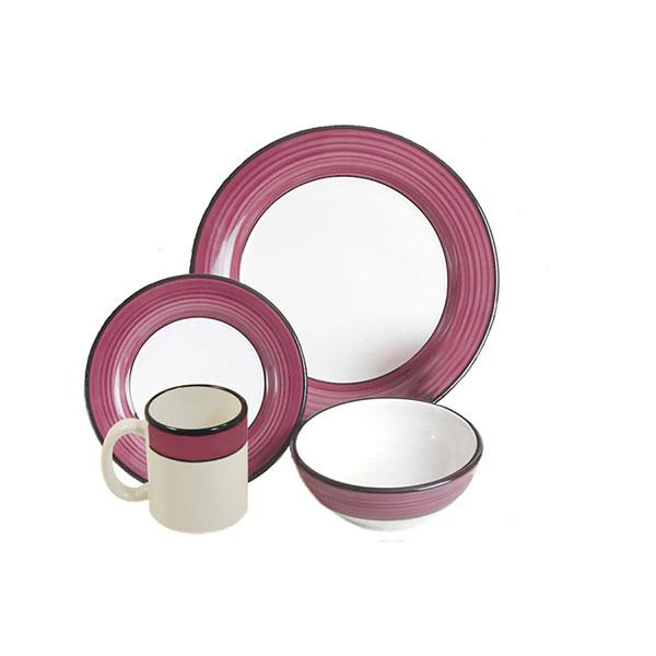 Dinnerware Set - 4 piece -White & Purple | Spree Pattern