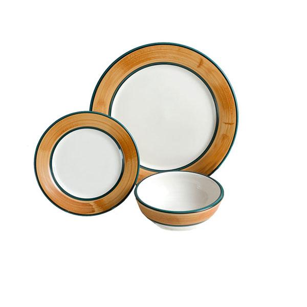 Dinnerware set 3 piece brown green terra patina