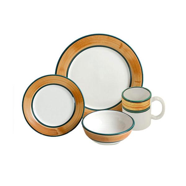 Dinnerware set 4 piece brown green terra patina