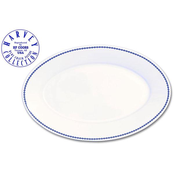 Oval serving platter white blue fred harvey blue chain