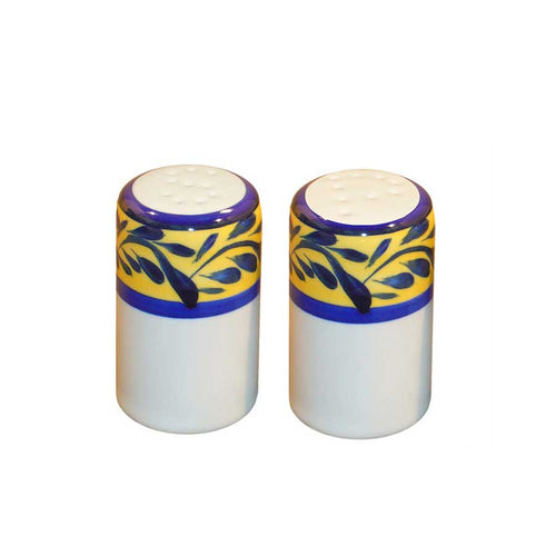 Blue yellow ceramic salt and pepper shakers country french