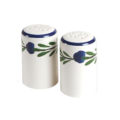 Blue white ceramic salt and pepper shakers bella flora
