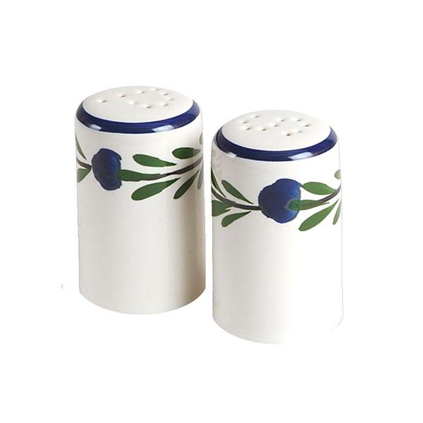 Blue white ceramic salt and pepper shakers bella flora
