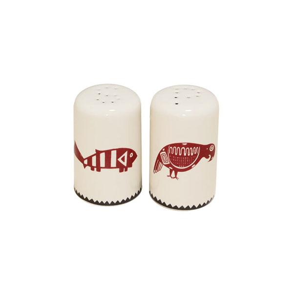 White maroon ceramic salt pepper shakers mimbre o