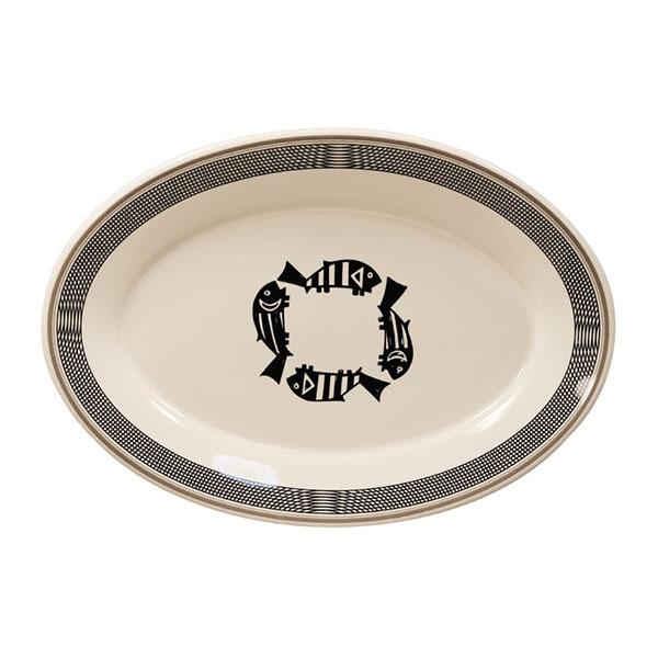 Oval serving platter mimbreno four fish white black mimbreno