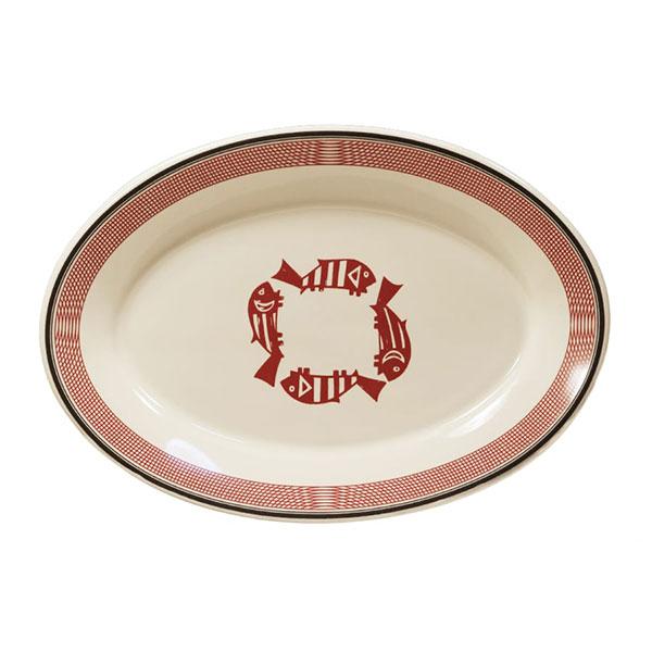 Oval serving platter mimbreno four fish white maroon mimbreno