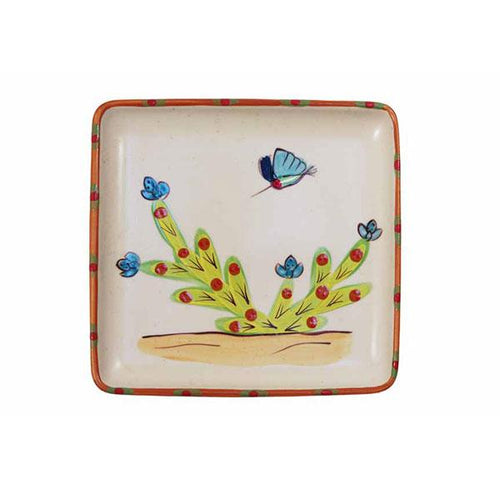 Square platter hummingbird blue blossoms sonoran desert