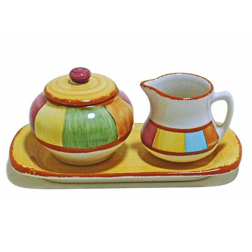 Southwest ceramic 3 piece sugar and creamer set serape