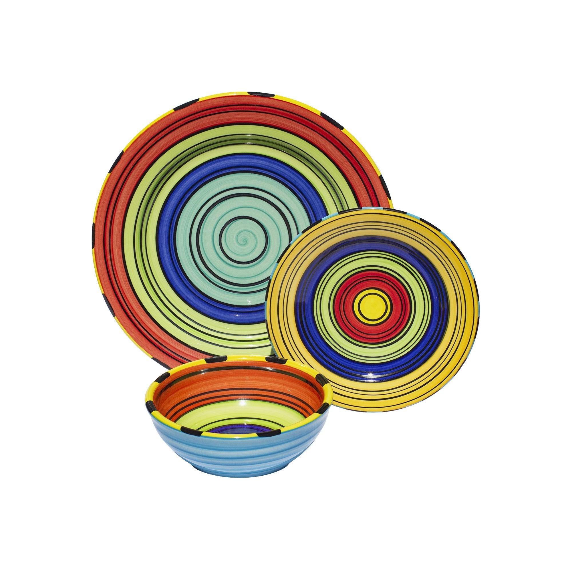 Dinnerware set 12 piece colorful striped acapulco