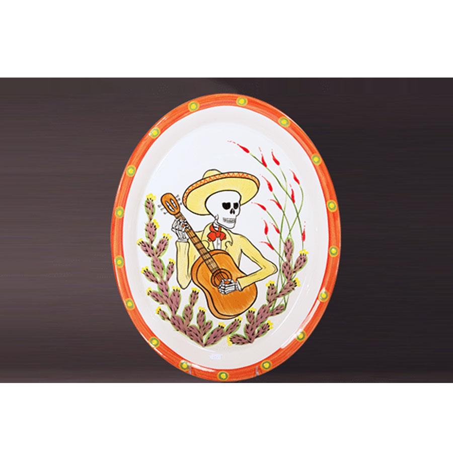 Oval serving platter mariachi guitar player day of the dead