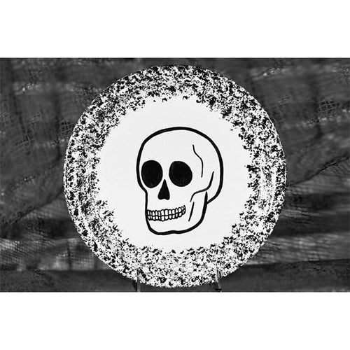 Dinner plate skull with black sponged rim day of the dead