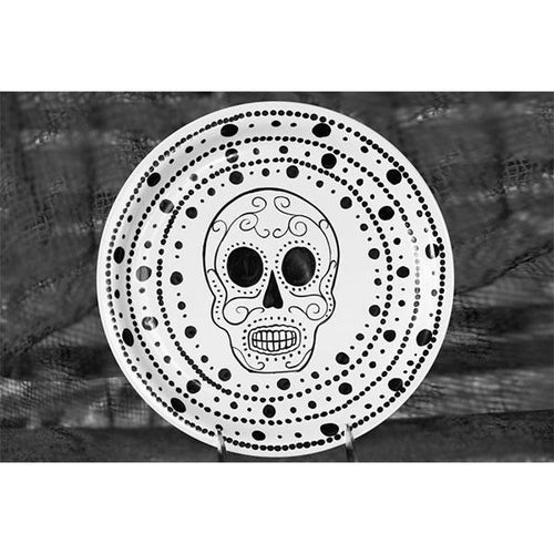 Dinner plate skull with dots day of the dead