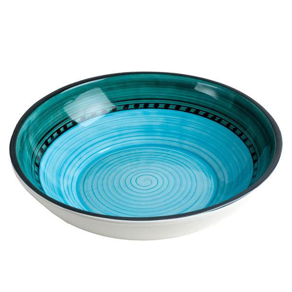Extra large serving bowl blue green carousel pattern