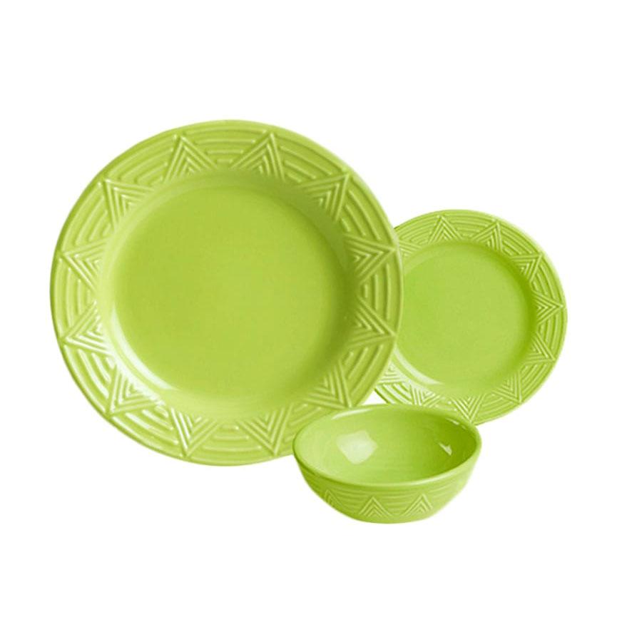 Dinnerware Set - 3 piece -Green | Aztec Pattern