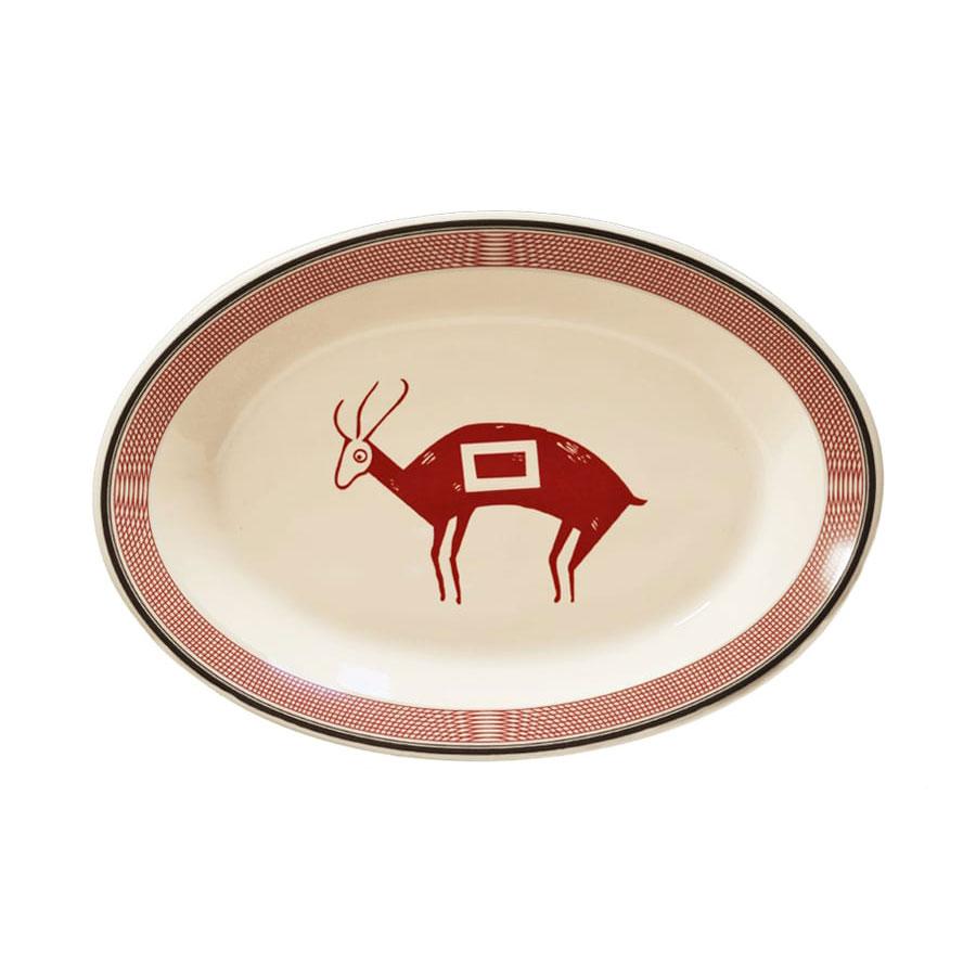 Oval serving platter mimbreno deer white maroon mimbreno