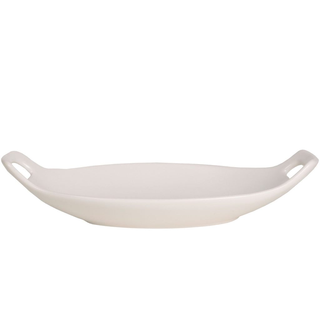 Bowl large oval handled platter matte white