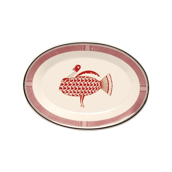 Oval Serving Platter - Mimbreño Turkey White & Maroon | Mimbreño