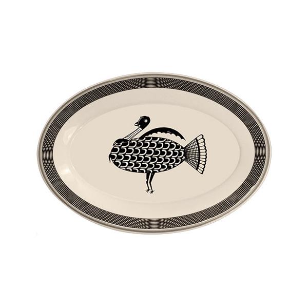 Oval Serving Platter - Mimbreño Turkey White & Black | Mimbreño