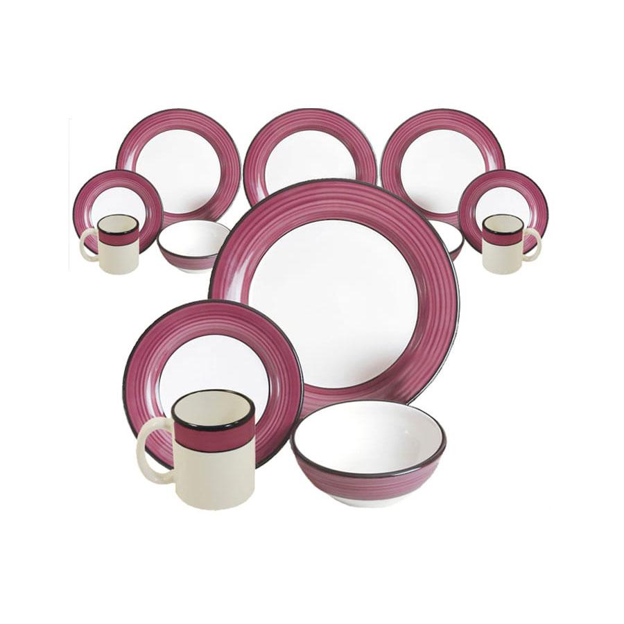 Dinnerware set 16 piece white purple spree pattern