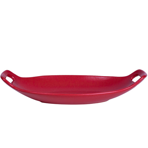 Bowl large oval handled platter matte red