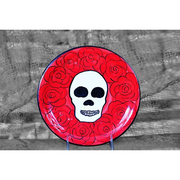 Salad Plate - Skull with Ring of Roses | Day of the Dead