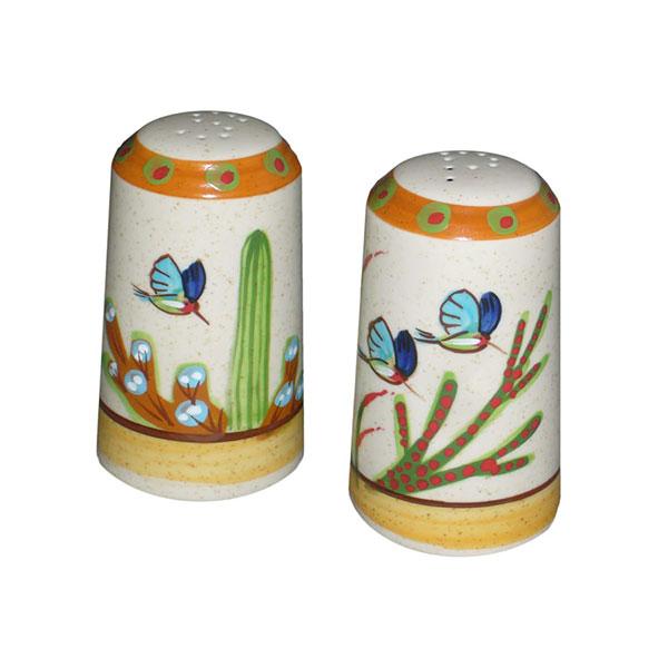 Large southwestern ceramic salt and pepper set sonoran desert