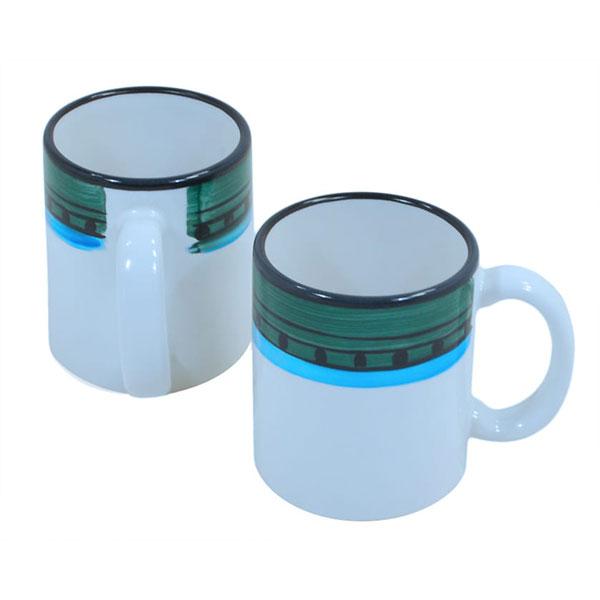 Mug set set of 4 blue green carousel pattern