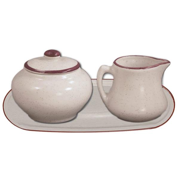 Beige with brown ceramic sugar and creamer set della terra