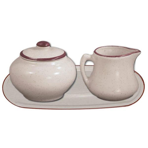 Beige with brown ceramic sugar and creamer set della terra