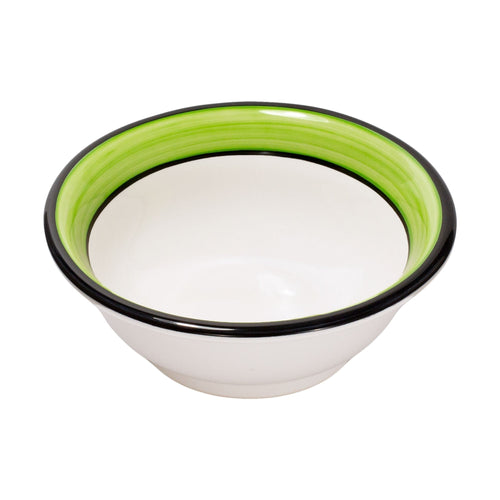 Footed serving bowl white green spree pattern