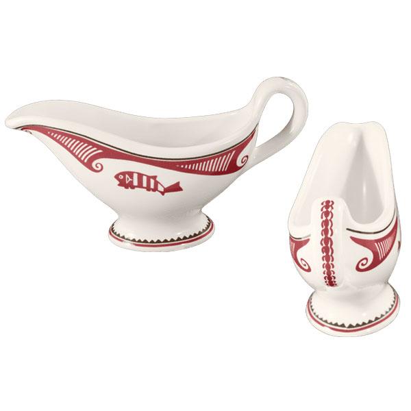 White maroon ceramic gravy boat mimbre o